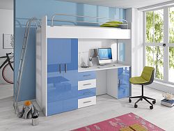 Smartshop Patrová postel se skříní a psacím stolem RAJ 4D, bílá/modrá