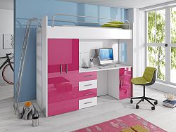 Smartshop Patrová postel se skříní a psacím stolem RAJ 4D, bílá/růžová