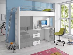 Smartshop Patrová postel se skříní a psacím stolem RAJ 4D, bílá/šedá