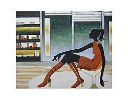Obraz - Sedící žena v bufetu