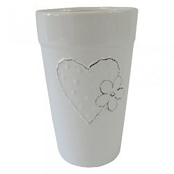 Keramická váza VK42 bílá se srdíčkem a kytičkou (21 cm)