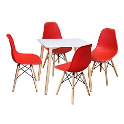 Jídelní stůl 80x80 UNO bílý + 4 židle UNO červené