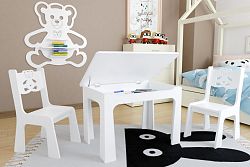 bHome Dětský stůl s úložným prostorem a židlemi Medvídek - bílý DSBH0618