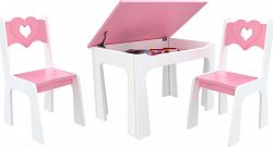bHome Dětský stůl s úložným prostorem a židlemi Srdce - růžové DSBH0617