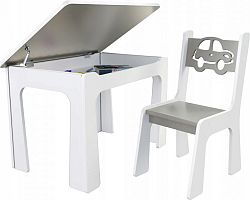 bHome Dětský stůl s úložným prostorem a židlí Auto - šedé DSBH0616