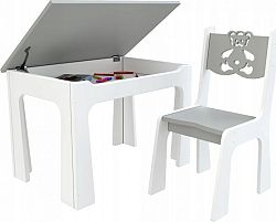 bHome Dětský stůl s úložným prostorem a židlí Medvídek - šedý DSBH0613