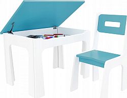 bHome Dětský stůl s úložným prostorem a židlí modro-bílý DSBH0615