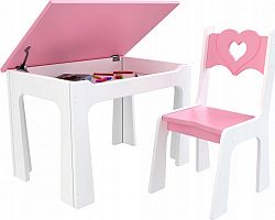 bHome Dětský stůl s úložným prostorem a židlí Srdce - růžové DSBH0614