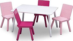 bHome Dětský stůl se čtyřmi židlemi bílo-růžový DSBH0746