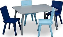 bHome Dětský stůl se čtyřmi židlemi šedo-modrý DSBH0745