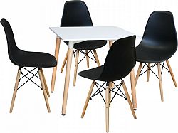Idea Jídelní stůl 80x80 UNO bílý + 4 židle UNO černé