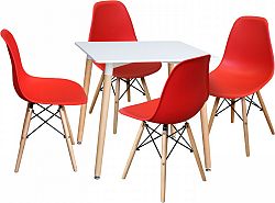 Idea Jídelní stůl 80x80 UNO bílý + 4 židle UNO červené