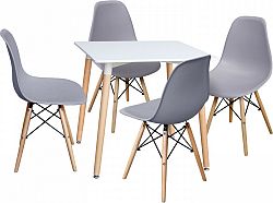 Idea Jídelní stůl 80x80 UNO bílý + 4 židle UNO šedé