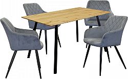 Idea Jídelní stůl BERGEN dub + 4 židle DIAMANT šedý samet