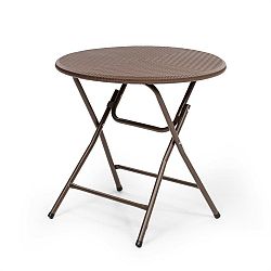 Blum Burgos round, skládací stůl, polyratan, 80 cm Ø plocha stolu, 4 osoby, hnědý