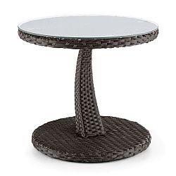 Blum Tabula, odkládací stolek, 50 cm, sklo, polyratan, hliník, dvoubarevný hnědý