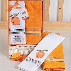 Dárková sada ručníku a utěrky Mimosa pomeranč 50x70 cm bavlna