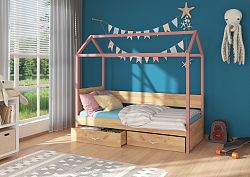 Dětská postel Othelo, růžová / dub zlatý + matrace ZDARMA