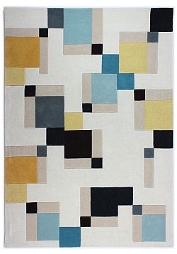 Ručně všívaný kusový koberec Illusion Abstract Blocks Blue/Ochre-120x170