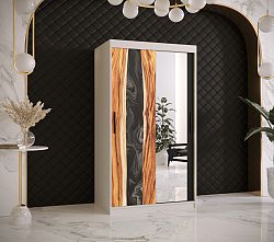 Šatní skříň Zivela 2 se zrcadlem, 100cm, bílá/černá/pryskyřice