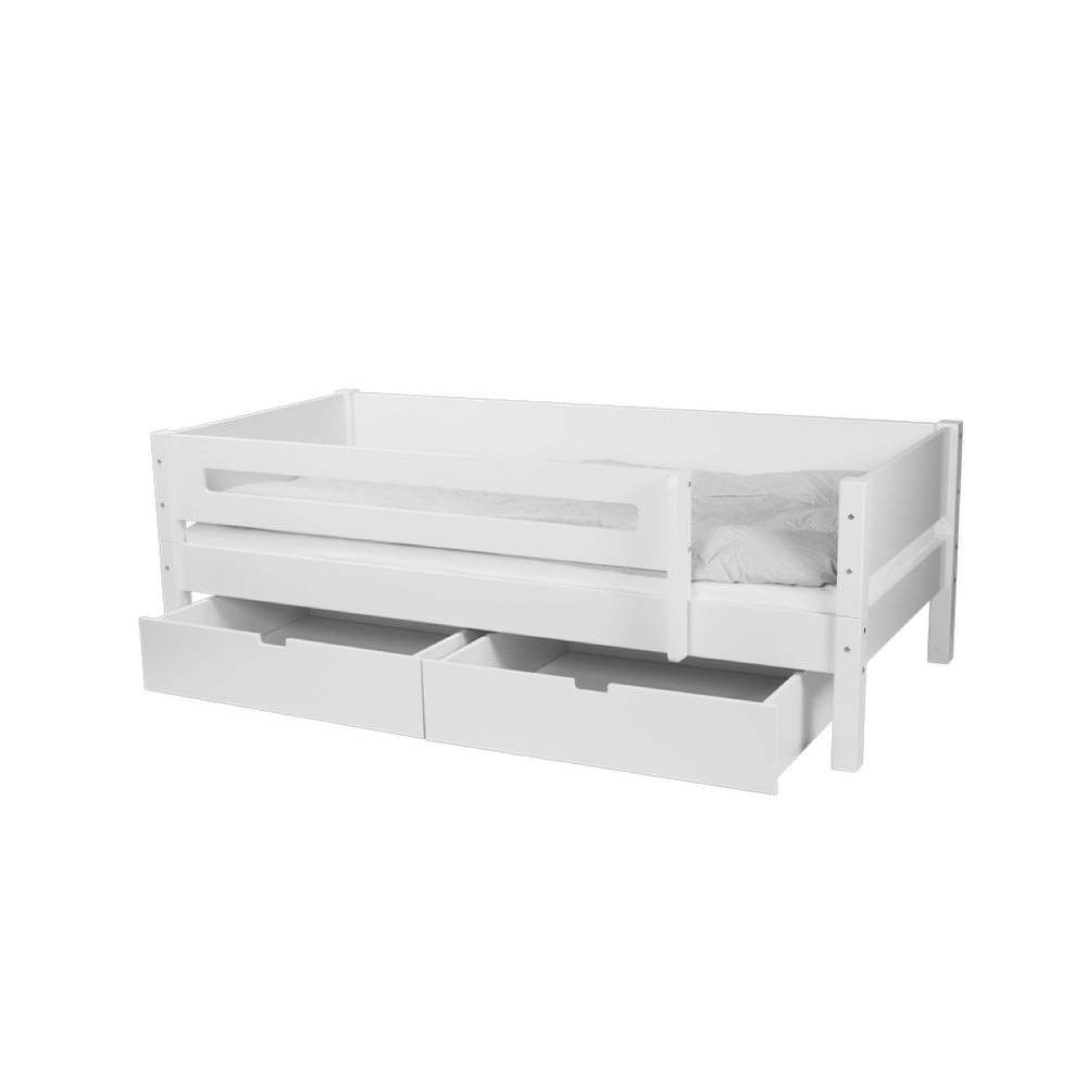 Bílá dětská postel s bezpečnostními postranními pelestmi a 2 zásuvkami Manis-h Mimer 90 x 200 cm