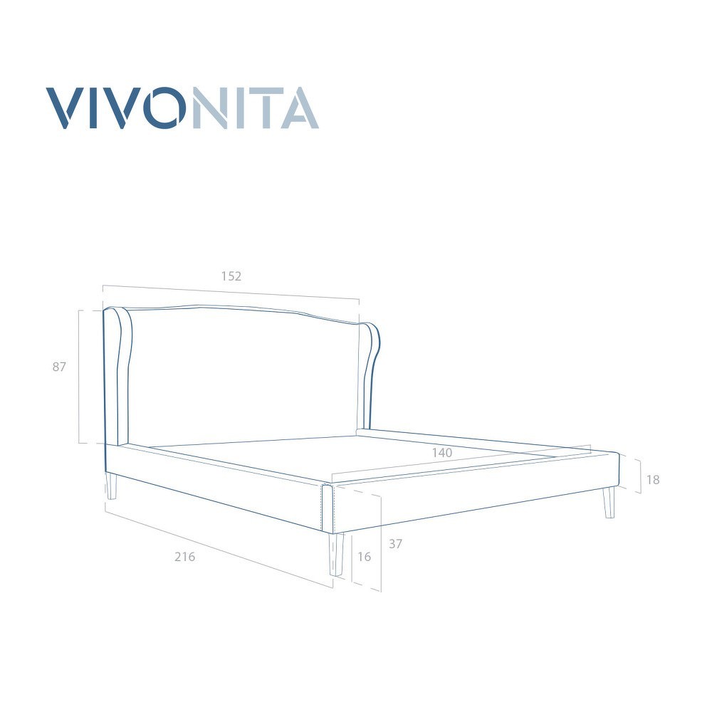 Blankytně modrá postel z bukového dřeva s černými nohami Vivonita Windsor, 140 x 200 cm