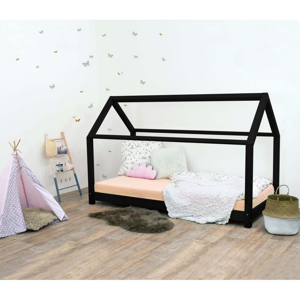 Černá dětská postel bez bočnic ze smrkového dřeva Benlemi Tery, 80 x 180 cm